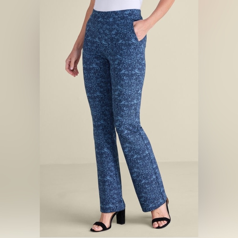 Soft Surroundings Soft‎ Essential Ponte Bootcut Pants Blue Damask Large Petite